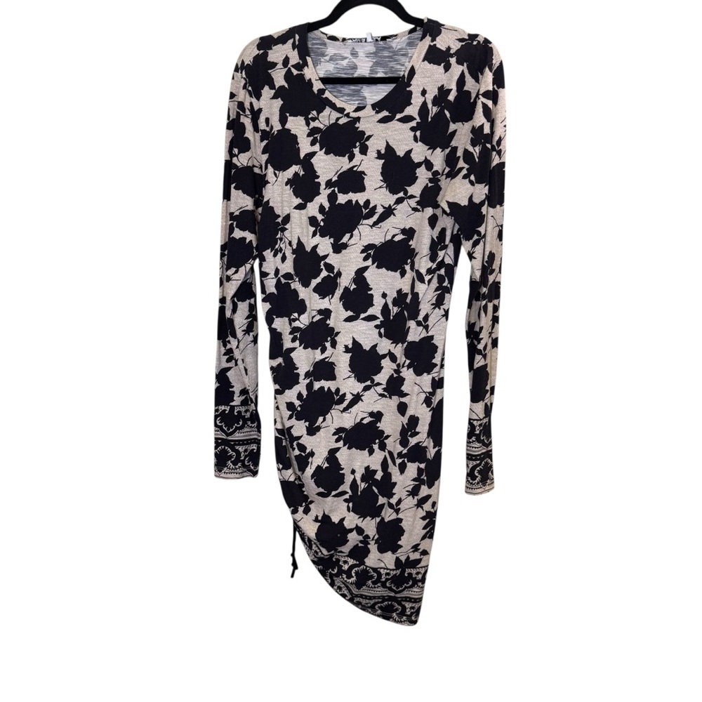 Revolve PAM & GELA Cotton Side Ruched Mini Dress in Black Floral Shadow Sx L